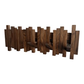 GOGREEBELL Natural Wood Wall Mounted Piano Coat Rack| Coat Rack Wall Mount| Flip Down Wall Hook Rack 5 Hooks| Entryway Wall Storage with Hooks,Made of Black Walnut.Wall Art