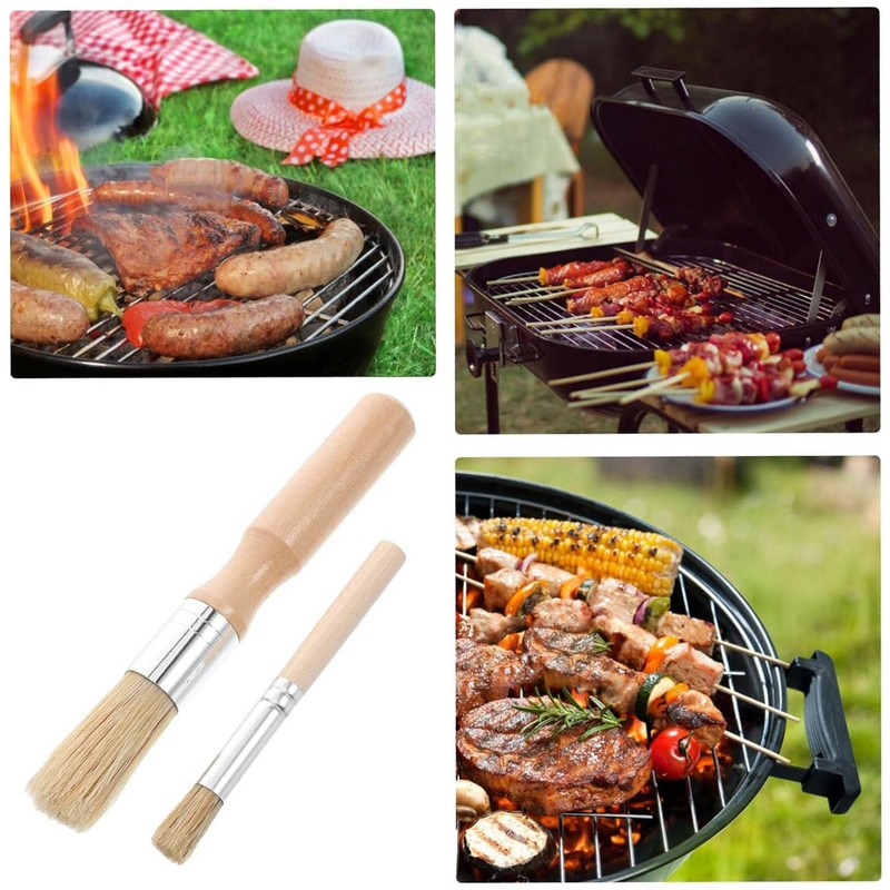 2 pcs Multifunctional Wooden Handle Round Small Pastry Brush, Round