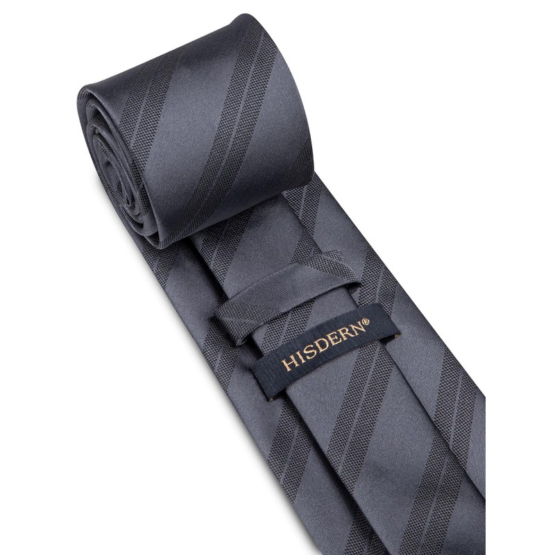 HISDERN Mens Grey Tie and Pocket Square Set Classic Formal