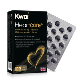 Kwai Heartcare+ Black Garlic | Garlic Capsules odourless & Vitamin B1 I Healthy Cholesterol Levels and a Healthy Heart, Rich in antioxidants | 450mg Garlic per Tablet | 100 Tablets