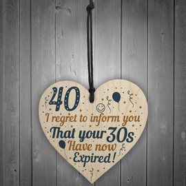 RED OCEAN 40th Birthday Gifts For Men Women Funny Plaque Wooden Heart Sign Gift For Friend Birthday Decoration