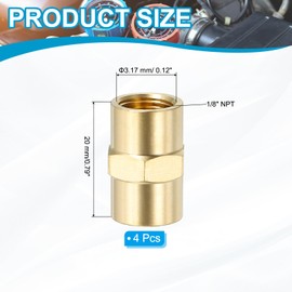 PATIKIL 1/8" x 1/8" Brass NPT Coupler, 4 Pack Female Hex Head Pipe Fitting Coupling for Home Plumbing Pipes Shower Head Bases Coupling, Gold