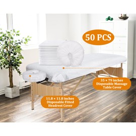 100 Pcs Disposable Fitted Massage Table Sheet Set - 50 Pcs Breathable Spa Bed Sheets and 50 Pcs Face Cradle Covers/Headrest Covers