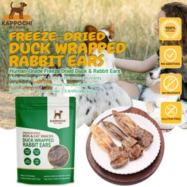 KAPPOCHI Freeze Dried Raw Duck Wrapped Rabbit Ear Pet Treats, Single Ingredient, Gluten Free (3.5 Ounce (Pack of 1), Duck Wrapped Rabbit Ear)