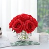 rubystory 7 Large Stem Rose Red Artificial Flowers in Vase,