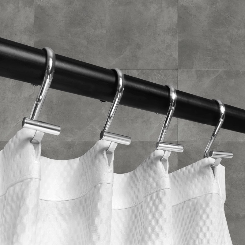 Metal Shower Curtain Hooks,Rust Proof Shower Curtain Rings for Bathroom,T-Bar