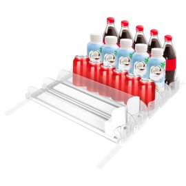 Adjustable Width Drink Organizer 5-Row Automatic Pusher Glide Spring-Loaded Beverage Dispenser with Glide for FridgeColor: White Color