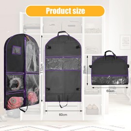 Garment Bags for Travel,Fabric Garment Bag with Pockets,Non-Woven Clothes Dance Costumes Covers And Mens Suit Pocket,40x24x3 Inch Dress Carry Storage,Large Garments Coat Protector (Black,Purple)