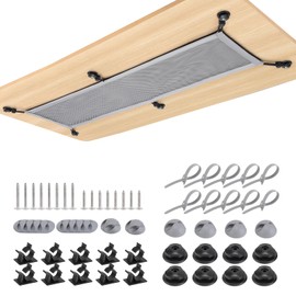 WurdeWindig - Cable Net Desk for Cable Management Cable Duct Desk Mesh Flexible Cable Organisation Cable Hiding for Desk Top, 95 x 24 cm, Grey