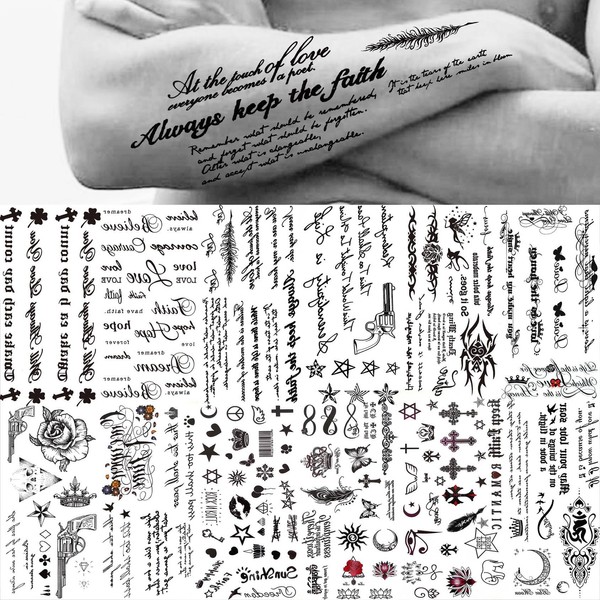 TASROI 12 Sheets Black Inspired Quotes Temporary Tattoos For Women
