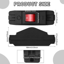 2 Pieces 20A Heavy Duty Inline Cord Switch Black On/Off Rocker with Red LED Large Current in Line on Off Extension Inline Cord Switch