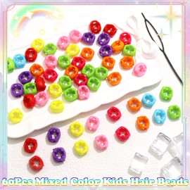 NAISKA 60Pcs Rainbow Hair Beads for Kids Girls Cross Hair Beads for Braids Cute Acrylic Dreadlock Beads Braid Charms Loc Jewelry Candy Hair Accessories