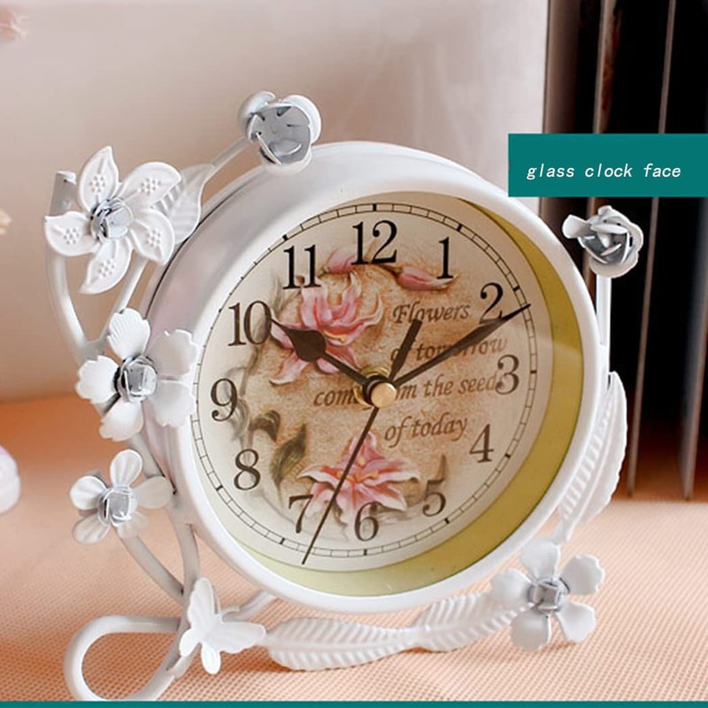 SWHONG White Flower Rustic Iron Coat Table Clock Living Room
