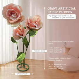 ASDFG Giant Flowers for Decoration Big Flowers with Standing Base for Wedding Decorations, Handmade Artificial Rose Flower for Party & Banquet Decorations, Home Decorations, Baby Shower (Champagne)