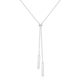 DAOCHONG 925 Sterling Silver Necklace Long Tassel Y Lariat Long Chain Adjustable Jewelry Graduation Gift for Women 30" 1 Sterling Silver No Gemstone, Sterling Silver, No Gemstone