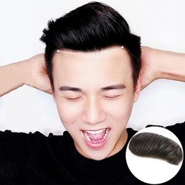 Tupé Sin Nudos Para Hombres, Línea De Cabello Frente, Bloque Tejido A Mano Completo, Poste De Peluca Cuero Cabelludo Biológico, Reedición Flequillo Falso Cabello Humano Real,Natural,4 * 16
