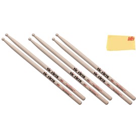 Vic Firth American Custom SD1 General Drumsticks - 3-Pack Bundle with Austin Bazaar Polishing Cloth
