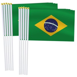 25 Pack Brazil Handheld Small Flag,Mini Brazilian Hand Held Miniature Stick Decor
