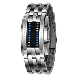 Reloj Para Hombre Led Binario Electrónico Impermeable Moda Correa Plateado