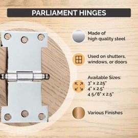 Parliament Hinges for Doors, Shutters, or Windows, 3 Inch x 2.25 Inch (Polished Brass)