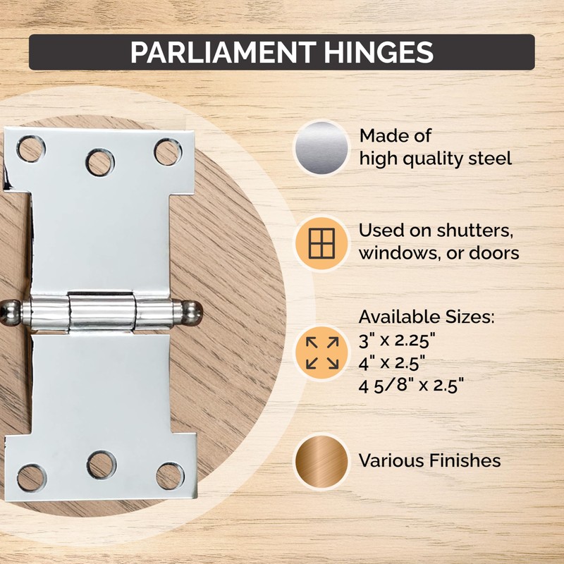 Parliament Hinges for Doors, Shutters, or Windows, 3 Inch x