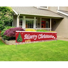Large Merry Christmas Banner for Outdoor Home Party Hanging Decoration Huge Xmas Garden Yard Banners Shop Christmas Sign Banner Party Decoration Supplies Indoor (9.8x 1.6 feet)