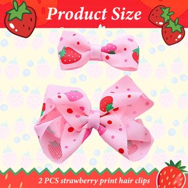 Strawberry Hair Bow Clips for Baby Girls - 2Pcs Strawberry Pink Bow Alligator Clip Grosgrain Ribbon Bow Hair Clips Girls Fruit Hair Barrettes Toddlers Hair Accessories for Infant Toddlers 2-4 Years