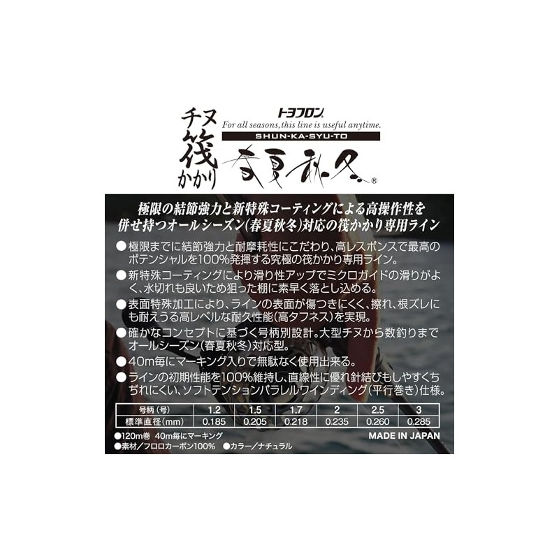 Toray Fluorocarbon Line, Toyofron, Chinuraft, Spring, Summer, Autumn, Winter, 120