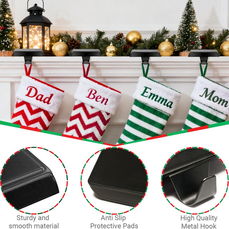 Komotu 4 Pcs Metal Christmas Stocking Holders for Mantle -