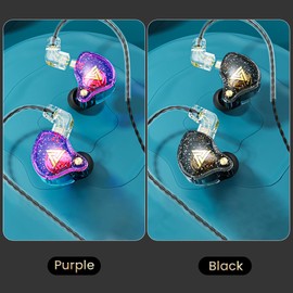 Yeabomy Wired Gaming Earbuds 2 Pack, AK6 PRO in Ear Monitors, Deep Bass Sound Wired Earbuds, HiFi in Ear Headphones with New 1DD 10mm Dynamic Driver, IEM for Music Gaming Video Calling (Black+Purple)