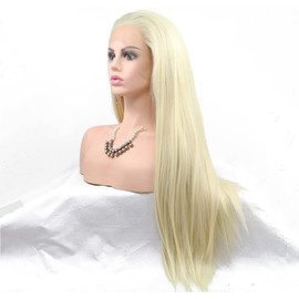 Xiweiya Daily Natural Colour Wig Long Straight 613# Golden Hair Lace Front Wig Full Glueless Synthetic Heat Resistant for Women