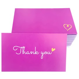 RXBC2011 100 Little Thank You Cards Gold Heart Design Bulk Thank you Notes for All Occasions 3.5 x 2 Inch purple