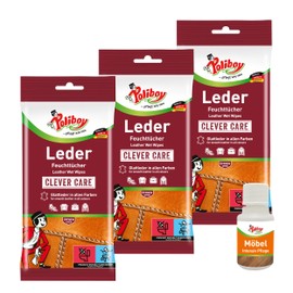 Poliboy Leather Wet Wipes - For Care and Cleaning of Smooth Leather - 3 x 20 Wipes - With Product Sample - Made in Germany