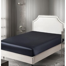 Silky Satin Fitted Sheet Classic Luxury Silky Soft Plain (Black, 160x200)