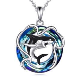 POPLYKE Blaue Kristall Hai Halskette für Frauen Sterling Silber Ozean Schmuck für Damen