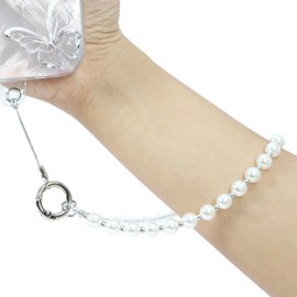 Tocoan Phone Charm Wrist Strap with Tether Tab, Detachable Anti-Theft CellPhone Charms Strap, Hands-Free Decorative Phone Chain Lanyard for Women Girls, Compatible with Most Smartphones (White Pearl)