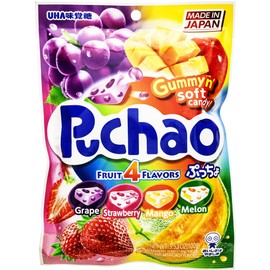 UHA Mikakuto Soft Candy with Gummy Bits, 4 Fruit Flavors, 3.52 Ounce, Pack of 6