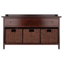 Adriana 4-Pc Storage Bench with 3 Foldable Woven Baskets - Walnut