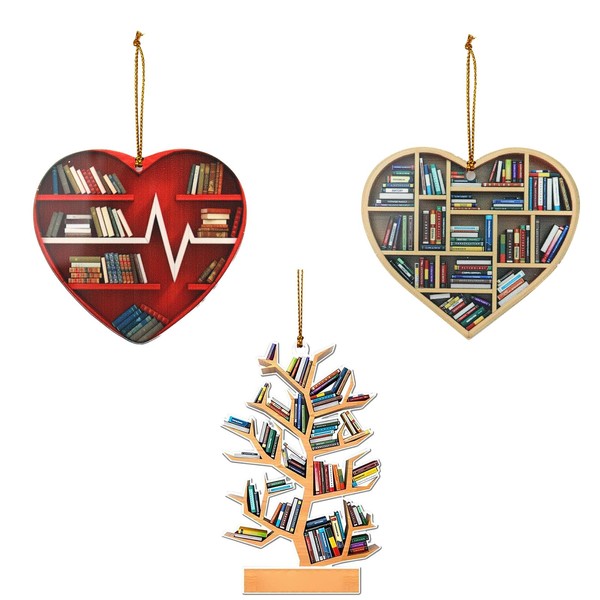 Book Lover Gifts for Decorations,3Pcs Wooden Heart Shaped Book Shelf Decorations Used for Home Decoration car Decorations Christmas Decorations Gifts from Friends