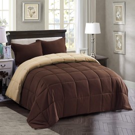 HIG 2pc Down Alternative Comforter Set - All Season Reversible Comforter with Sham - Quilted Duvet Insert with Corner Tabs -Box Stitched – Hypoallergenic, Soft, Fluffy(Twin/Twin XL, Chocolate)