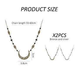 2 Pieces Crescent Moon Headband Moon Pattern Headband Black Crystal Headpiece Retro Elf Headwear Fortune Telling Jewelry Medieval Women Jewelry (Bronze, Silver)