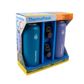 ThermoFlask Bottle with Spout Lid - Stainless Steel Water Bottles with Double-Wall Insulation & BPA-Free Spout Lids - Leak-Proof Reusable Bottles & Lids - 40 oz, Superior Blue / Mauve (2 Pack)