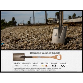 IDEALSPATEN - Made in Germany Since 1899 - Bremen Rounded Spade - Professional Midsize Spade for Digging, Ash D Handle 5.75lb - 45 in (Bremen)#IS120