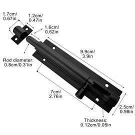 3Pcs Door Lock Bolts, 4 Inch Shed Door Tower Bolt, Latch Slide Barrel Doors Bolt, Heavy Duty Black D-oor Bolts, Security Lock Latch with Screws for Internal Shed Bathroom Toilet(4inch)