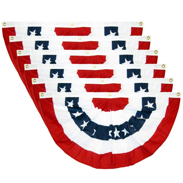 EBaokuup 6PCS USA Patriotic Pleated Fan Flag - 3 x1.5