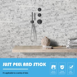 Peel and Stick Stone Backsplash, 5-Sheet Peel and Stick Stone Tiles 3D Marble Look Stick on Backsplash for Kitchen Fireplace