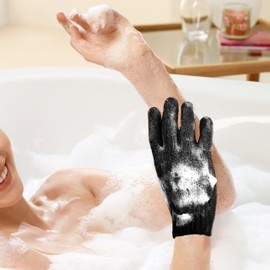 MIG4U Exfoliating Shower Gloves for Bath, Premium Nylon Body Wash Bathing Gloves for Men Women Spa, Massage and Skin Scrub, Dead Skin Cell Remover with Hanging Loop，Black, Regular Size