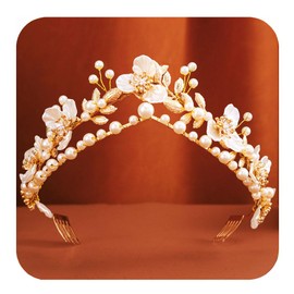 Kilshye Flower Wedding Crowns and Tiaras Gold Leaf Headband Pearl Bridal Hair Accessories for Women