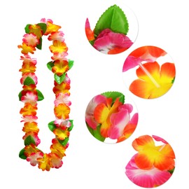 AWCIGG Hawaii Flower Necklace, Pack of 12 Hawaii Chain with Green Leaves, Multicoloured Hawaiian Chain Flower Chain, Hawaii Chains for Hawaii Costume, Hawaii Luau, Beach, Birthdays, Party Decoration