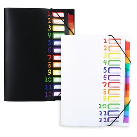Pack of 2 A4 Document Folders, A4 Expanding Folder, Folder Organiser, Economy Folder, Portable Expanding Folder with 12 Compartments, Desk Folder with Elastic Band, Waterproof, for School, Office